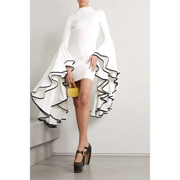 NWT PROENZA SCHOULER Ruffled Stretch-Crepe Mini Dress - Off-White $1,990 - Picture 2 of 13